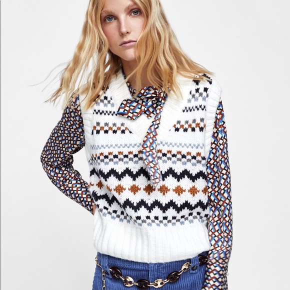 Zara Sweaters - ZARA KNIT Jacquard Sweater Vest NWT Small Ecru